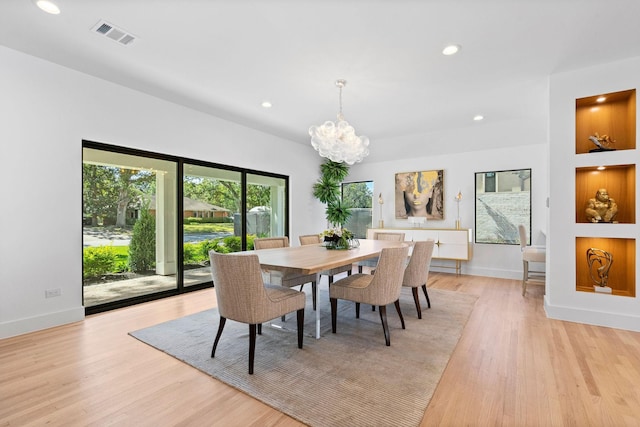 5658 Del Monte Dr, Houston, TX 77056 - dining space with a chandelier, light wood-type flooring, recessed lighting, and baseboards
