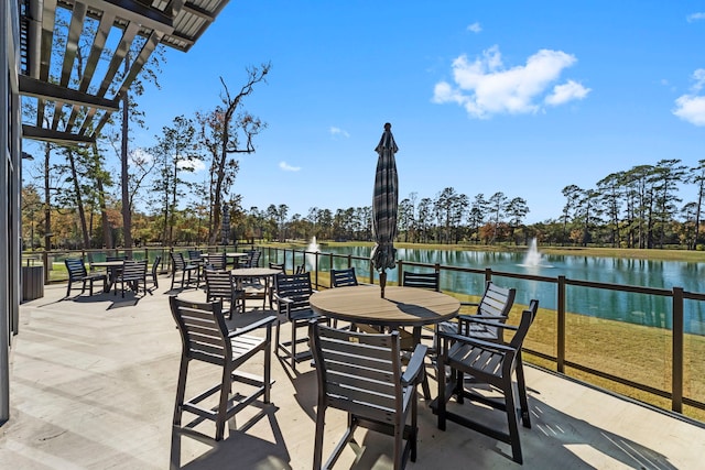 view of patio / terrace with a water view