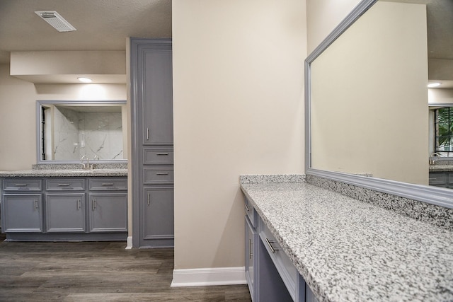 bathroom featuring hardwood / wood-style flooring and vanity