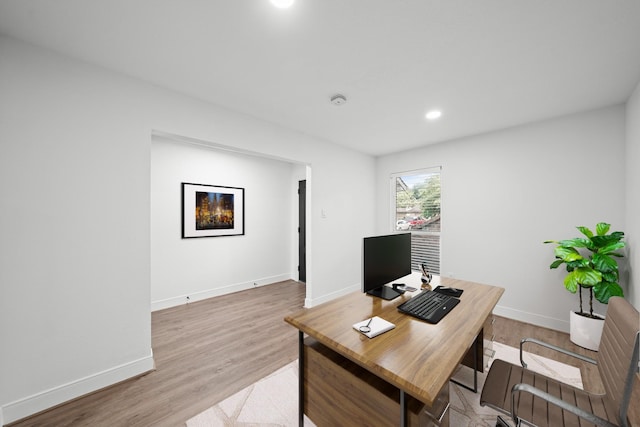 office space featuring light hardwood / wood-style flooring