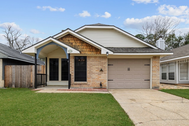 view of front facade featuring a front yard and a garage