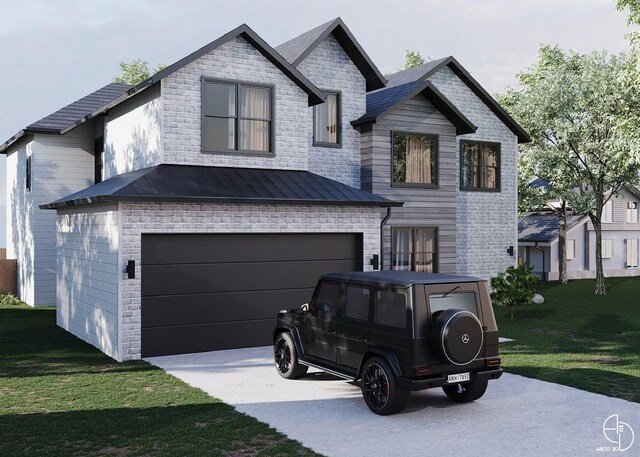 view of front of house featuring a front yard and a garage