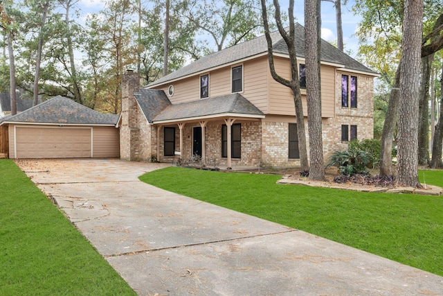 view of front facade with a garage and a front lawn