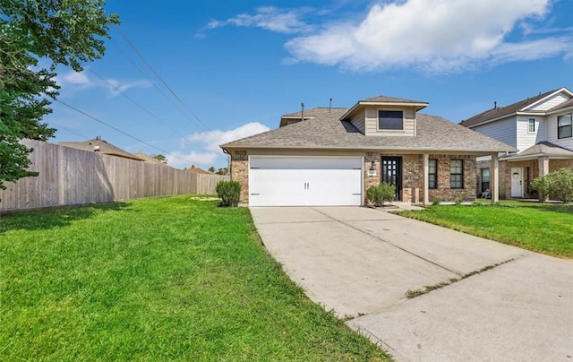 view of front of property featuring a front lawn and a garage