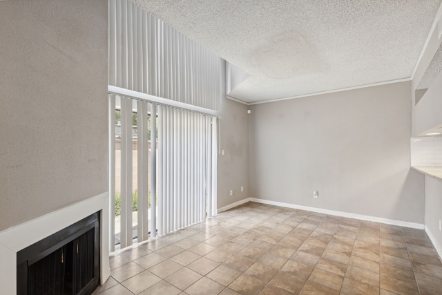 unfurnished living room featuring light tile patterned floors, crown molding, and a healthy amount of sunlight