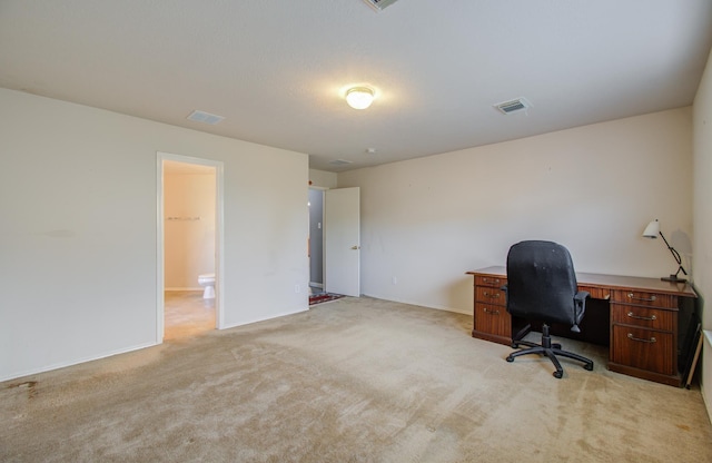 unfurnished office featuring light colored carpet