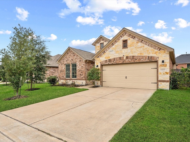 view of front facade with a front lawn and a garage