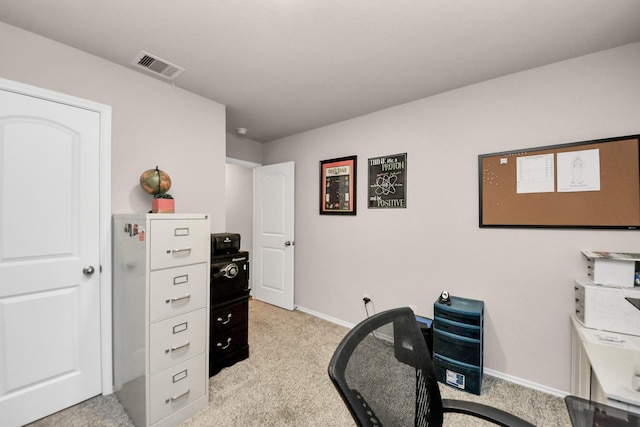 home office featuring light colored carpet