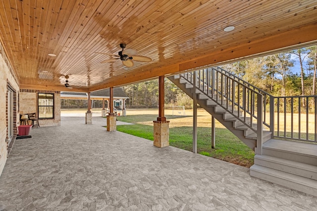 view of patio featuring ceiling fan