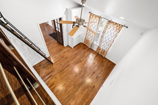 interior space featuring hardwood / wood-style flooring and ceiling fan