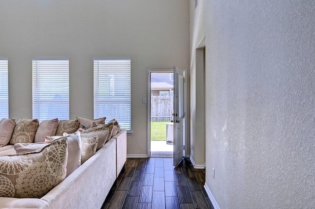 living room featuring a high ceiling and a wealth of natural light