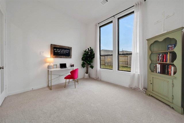 carpeted office with plenty of natural light