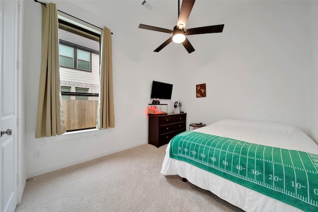 bedroom featuring ceiling fan and carpet floors