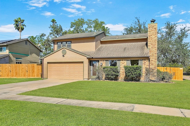 view of front of home with a garage and a front lawn