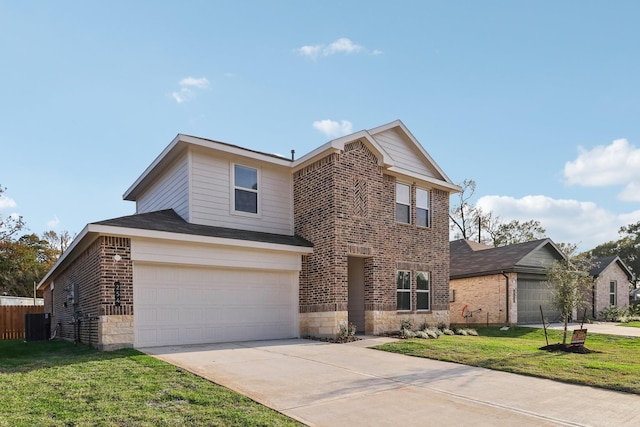 view of front of property featuring a garage and a front lawn