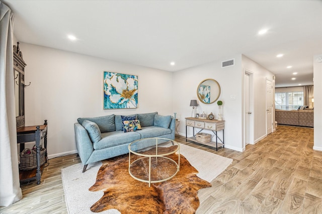 living room with light wood-type flooring