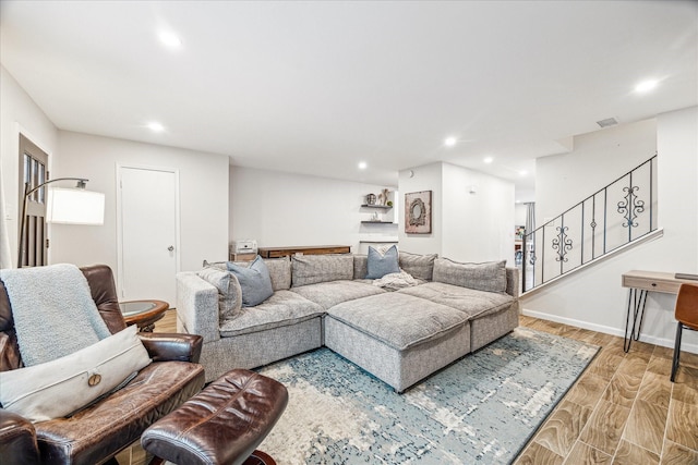 living room with light hardwood / wood-style floors