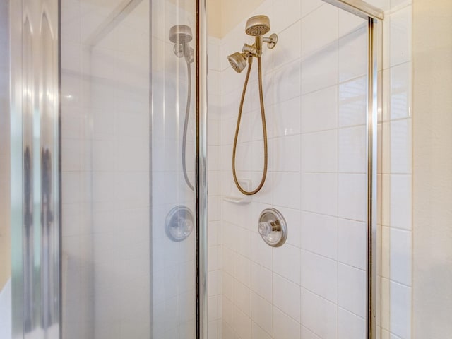 room details featuring a shower with shower door