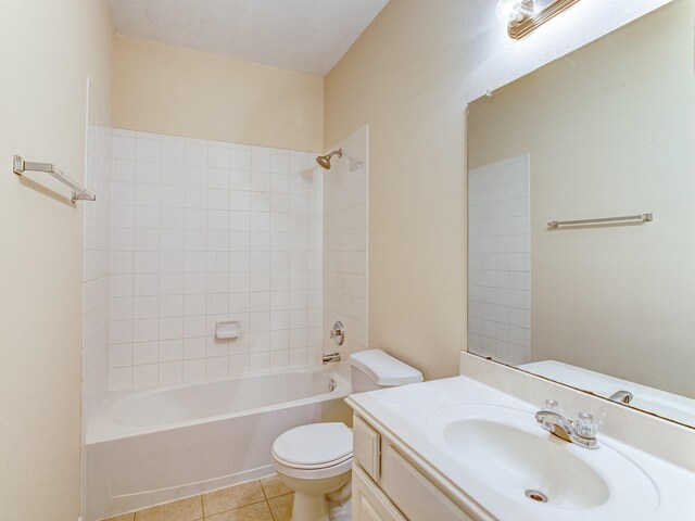 full bathroom with shower / bathtub combination, toilet, vanity, and tile patterned flooring