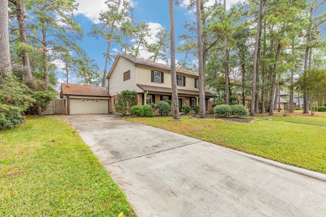 front facade featuring a front lawn and a garage