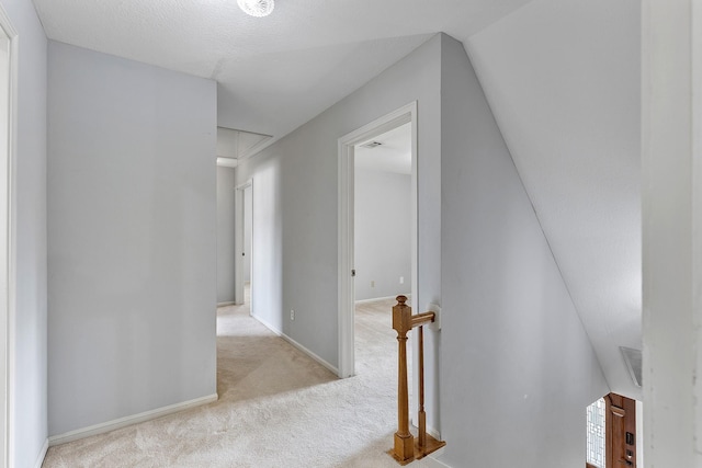 hallway with light colored carpet