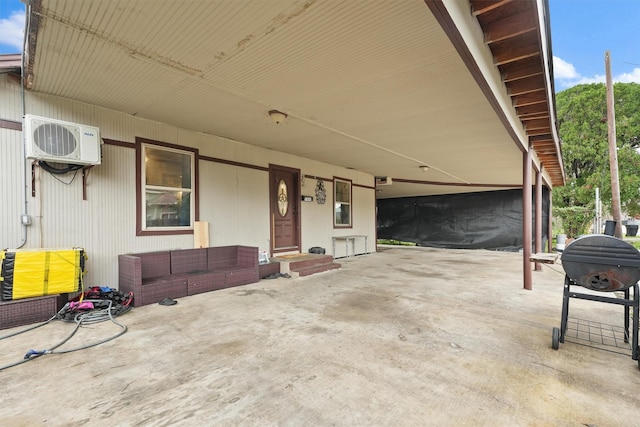 view of patio / terrace featuring ac unit, an outdoor hangout area, and area for grilling