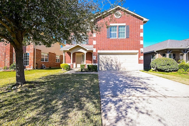 front facade with a front lawn and a garage