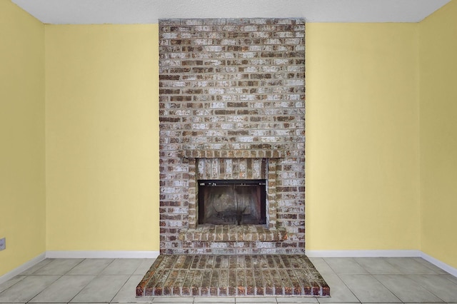 details with a brick fireplace