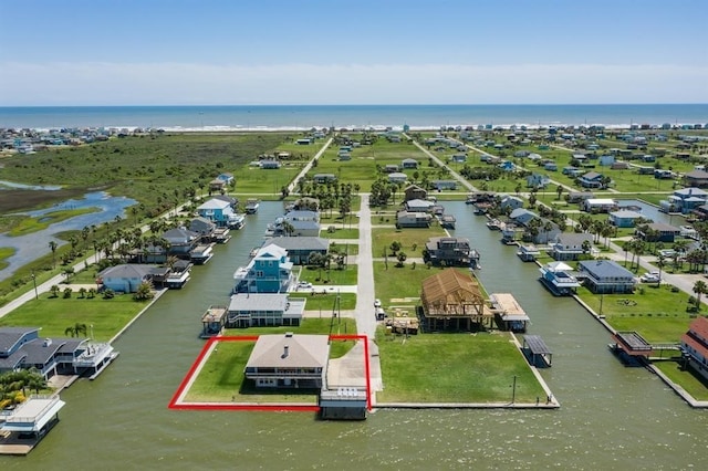 bird's eye view featuring a water view