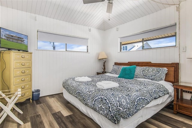 bedroom featuring ceiling fan and dark hardwood / wood-style flooring