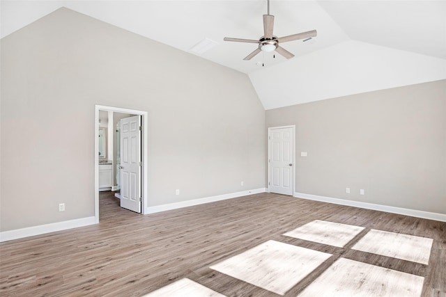 interior space featuring ceiling fan, lofted ceiling, and hardwood / wood-style floors