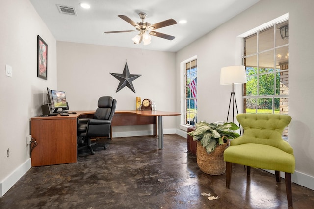 office featuring ceiling fan