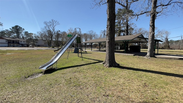 view of playground featuring a lawn