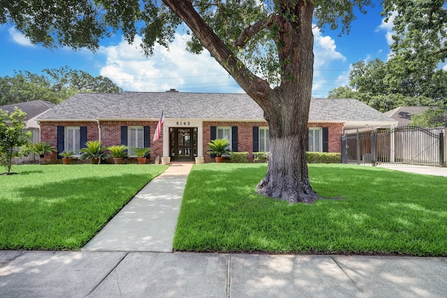 6143 Ella Lee Ln, Houston, TX 77057 - ranch-style home with brick siding, a gate, and a front lawn