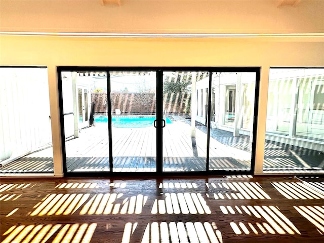 doorway with hardwood / wood-style floors