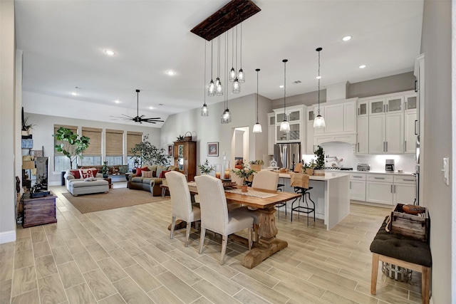 dining room with ceiling fan