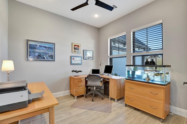 office area featuring ceiling fan