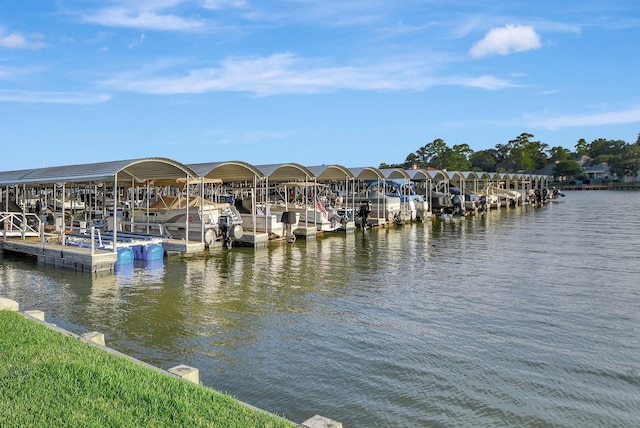 dock area featuring a water view