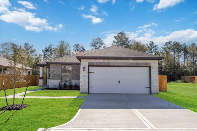 ranch-style home featuring a front lawn and a garage