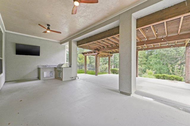 view of patio / terrace with grilling area, ceiling fan, and area for grilling