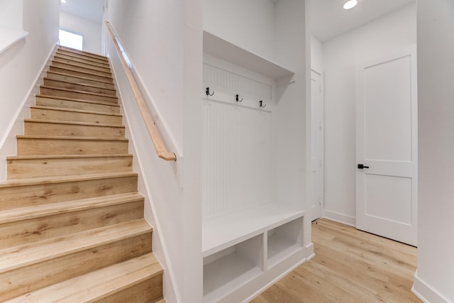 mudroom featuring light hardwood / wood-style flooring