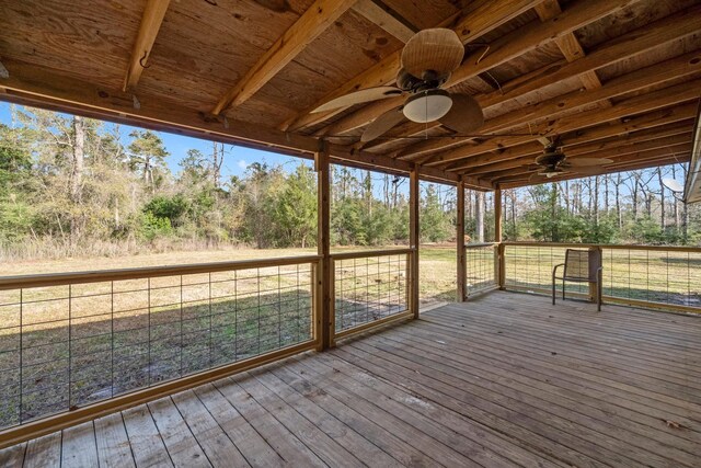 wooden deck with ceiling fan