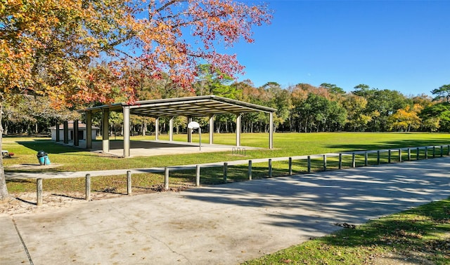 view of community featuring a lawn