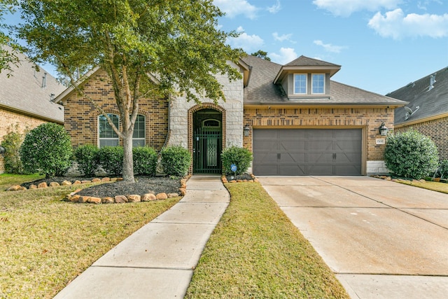 view of front of home with a garage and a front yard