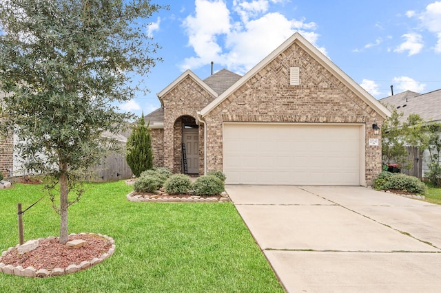 view of front of house featuring a front lawn and a garage