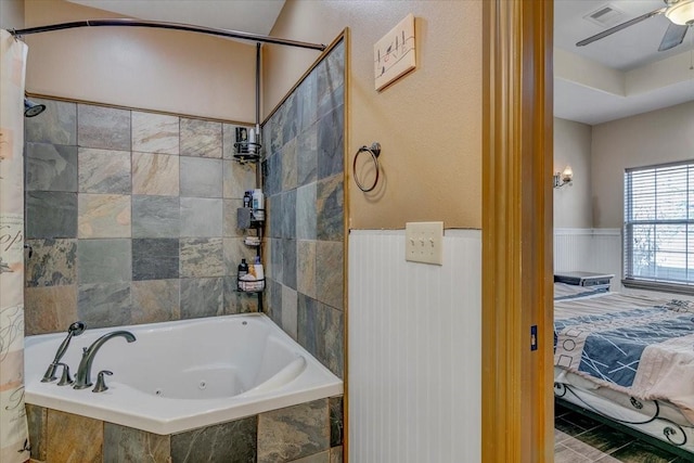 bathroom with ceiling fan