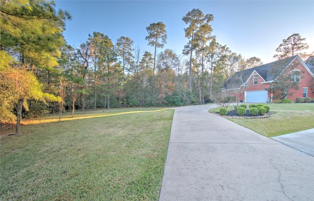 view of yard with a garage