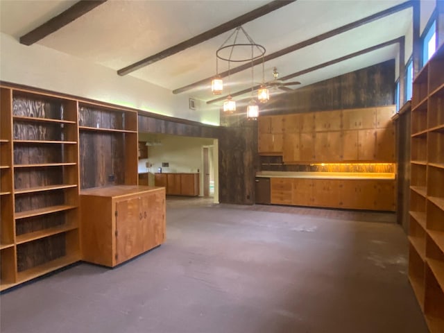 interior space featuring ceiling fan