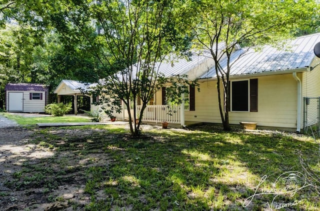 exterior space featuring a storage shed