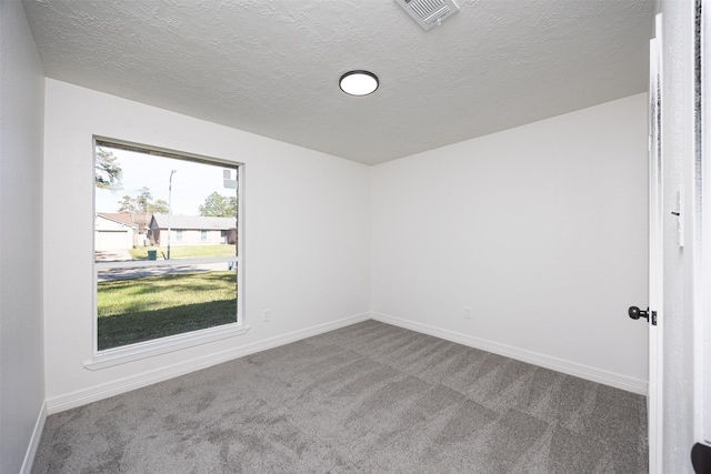 unfurnished room with carpet floors and a textured ceiling